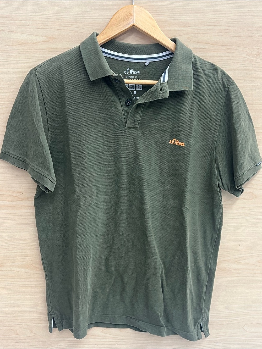 s.Oliver Men's Olive Green Short-Sleeve Polo